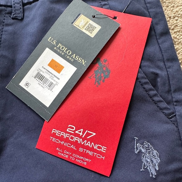 Boys U.S. Polo Assn. chino uniform navy pants 12 nwt - Picture 2 of 4